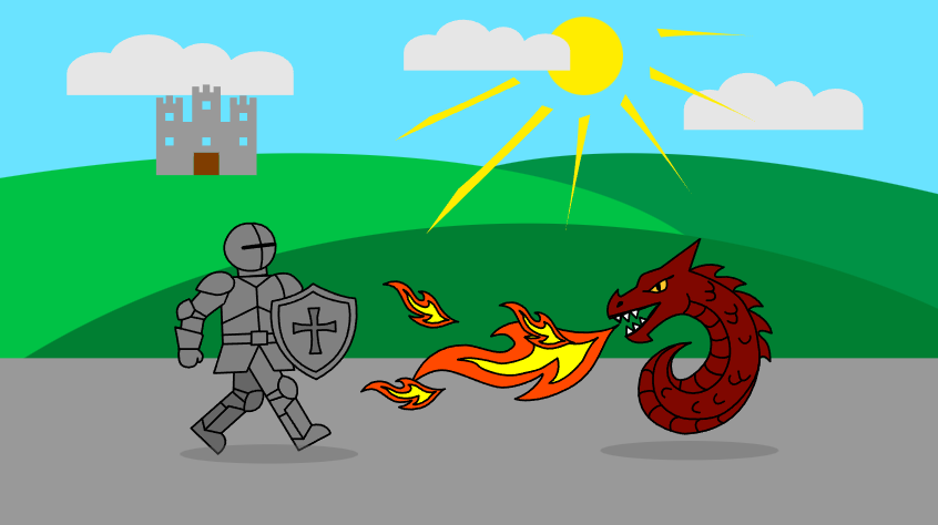 SVG animation preview of knight and dragon